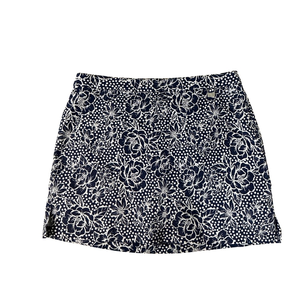 Rafaella Comfort Floral Skort Navy White Stretch Size L Pull On Skirt‎  Casual